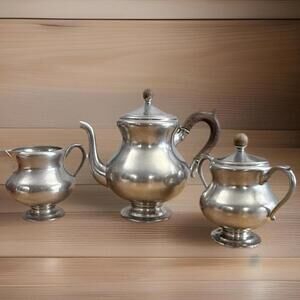 Vintage Pewter Coffee Pot Sugar Creamer Set KMD Royal Holland  Daalderop Sets